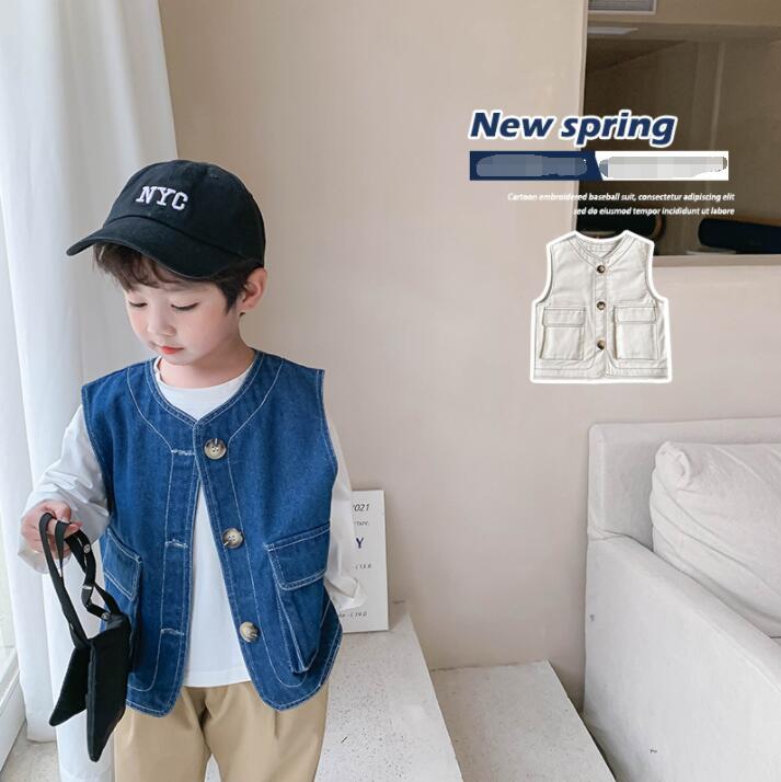 子供服春秋服★男の子デニムベスト★ファッションデニムベスト子供春服★潮流子供春服★90-130
