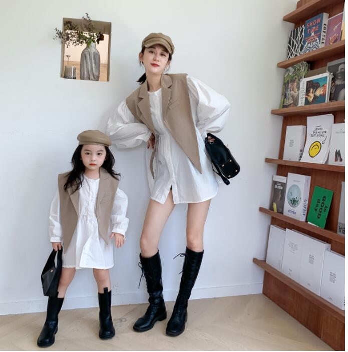 親子服　韓国風子供服 ベビー服　親子服　可愛い　ワンピース　ベスト付きワンピース