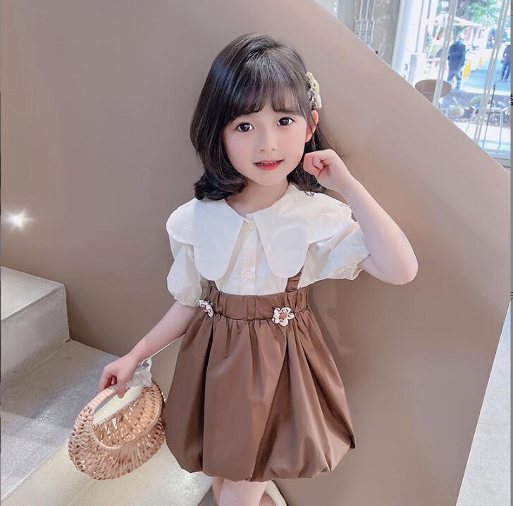 子供服夏服★女の子半袖シャツ+サロペットスカート★ファッション2点セット★韓国風子供夏服★80-130