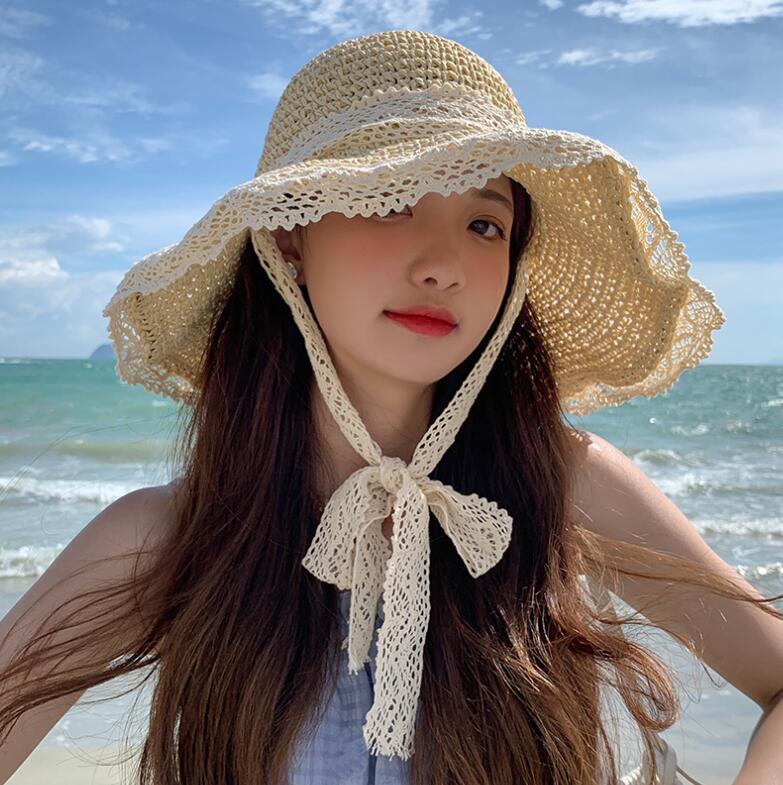 麦わら帽子、2022夏新作薄くて通気性ハット、ビーチサンハット，日よけ帽，紫外線対策★UV