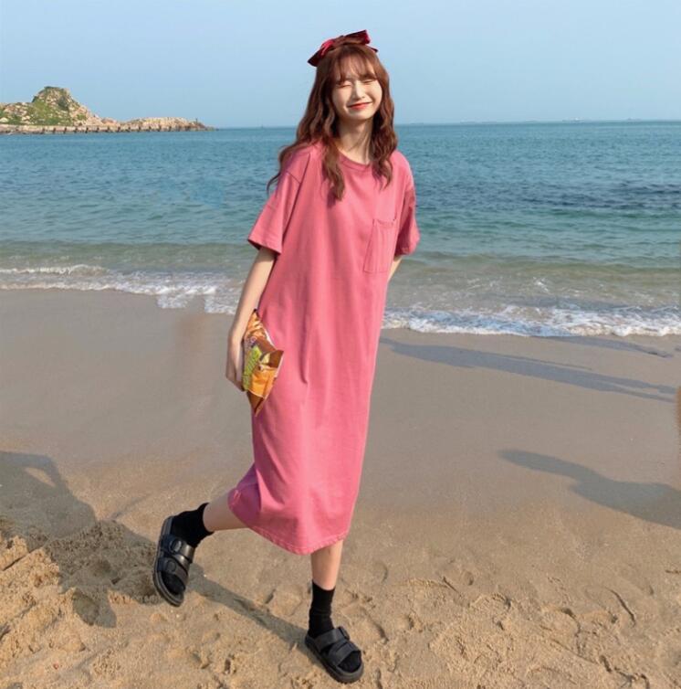韓国風　レディース　ドレス　夏新作　ゆったりとしたカジュアル　ファッションドレス　★M-XL