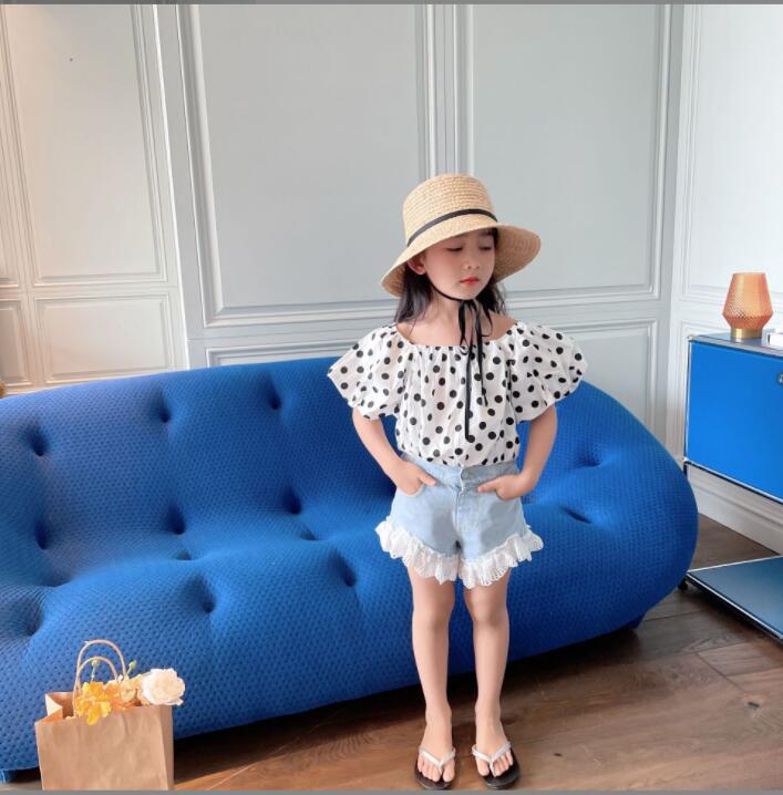 子供服夏服★女の子半袖シャツ★ファッションシャツ子供夏服★韓国風子供夏服★90-140
