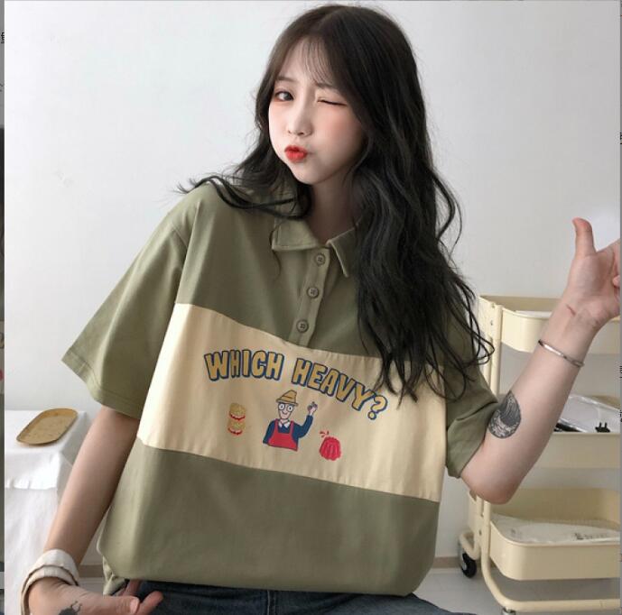 韓国風　レディース　半袖Tシャツ　新しい夏，気質，ファッションTシャツ　学生ポロシャツ★M-X