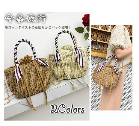 草編みカゴバッグ 肩掛け 手提げ ショルダーバッグ 巾着 ショルダー取り外し可能 海辺遊び