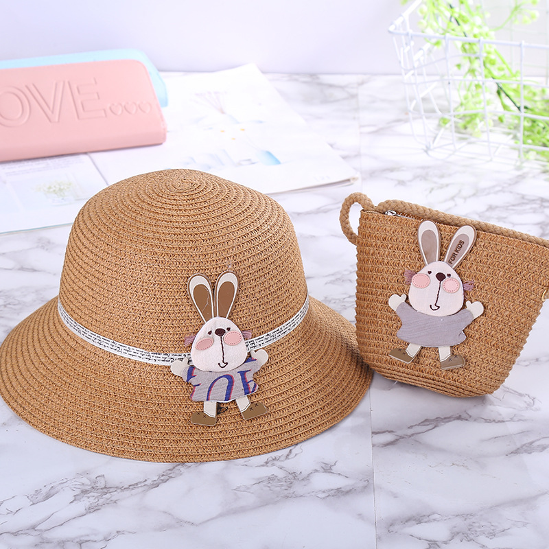 草編み帽＋バッグ　子供夏用品　女の子おしゃれアクセサリー