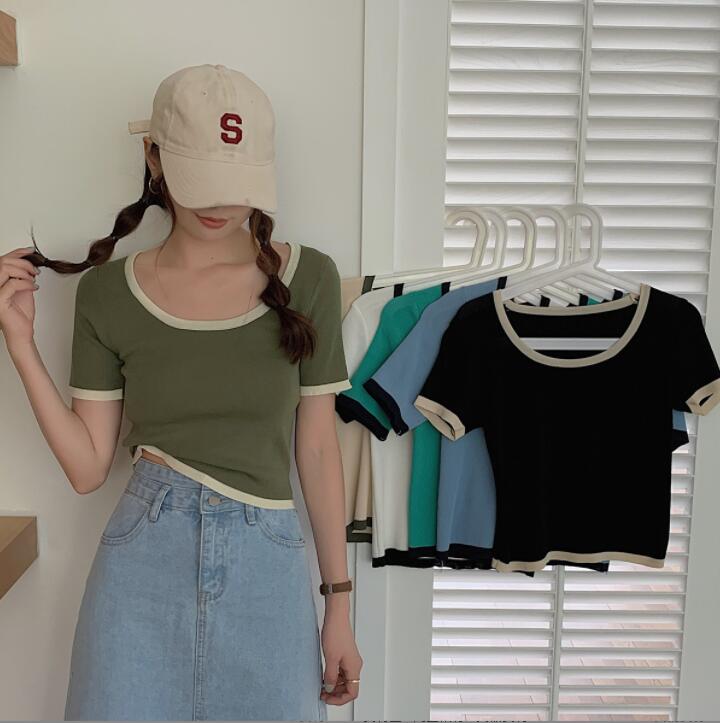 韓国風　レディース　半袖Tシャツ　新しい夏，気質，ファッションTシャツ　★F