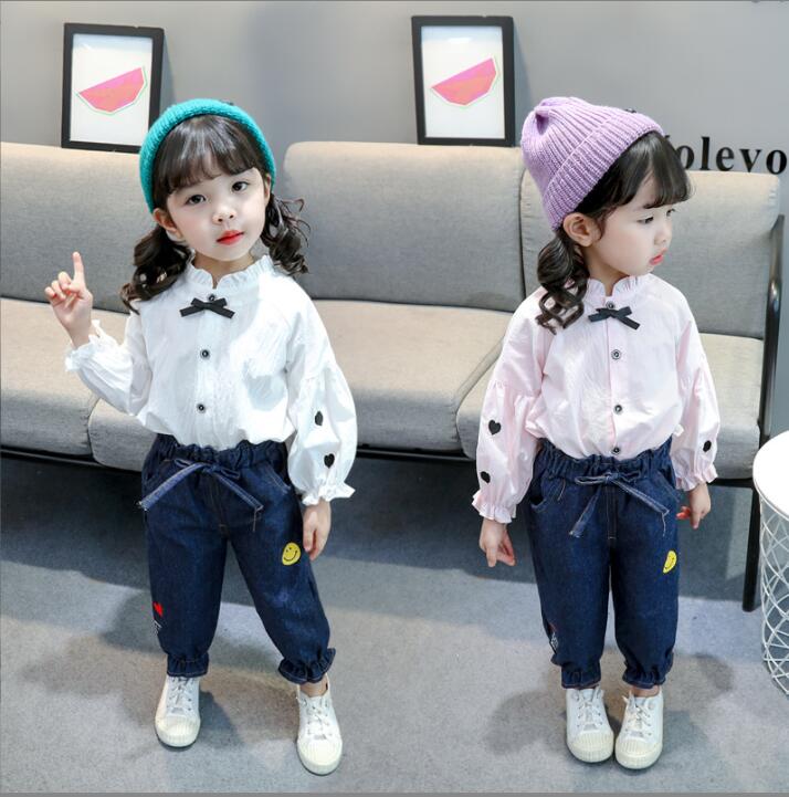 子供服春服★女の子シャツ+ジーンズ★ファッション2点セット子供服★韓国風子供春服★80-130