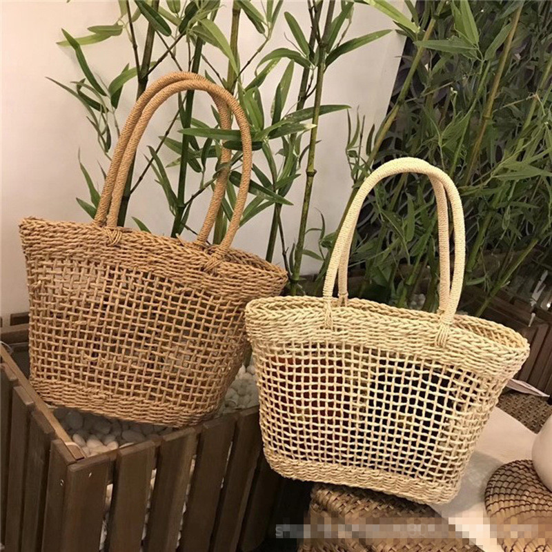 草編みビーチトートバッグ　肩掛けバッグ　ハンドバッグ　カゴバッグ　旅行用品