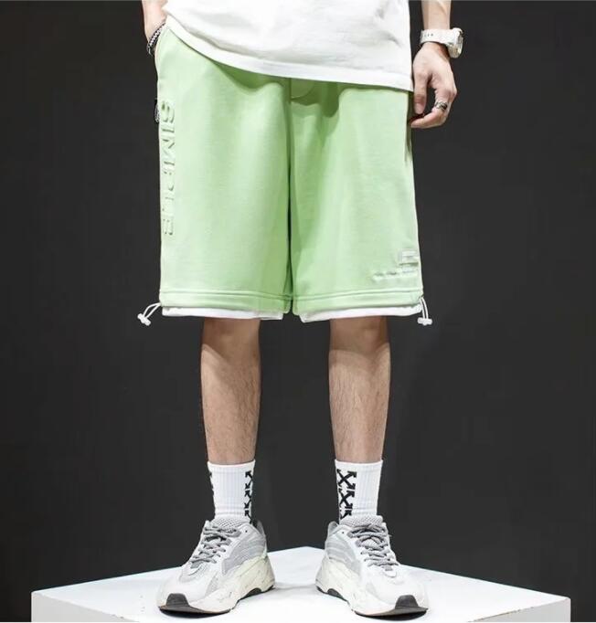 夏のカジュアルパンツ男性純色シンプルな衝突色のつなぎゆったりした直筒垂感パンツ