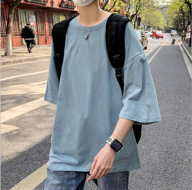 2021年夏の新作メンズ半袖Tシャツ韓国版トレンドルーズヒップホップレター
