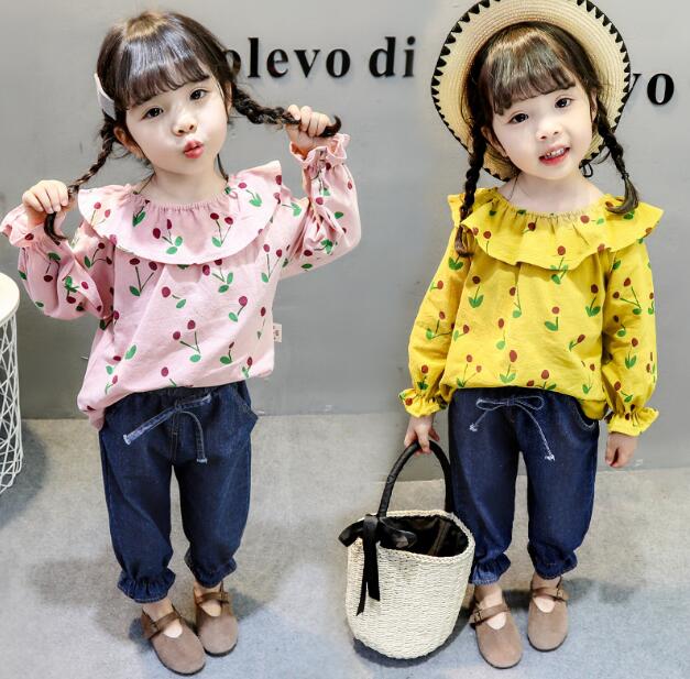 初秋　女の子子供服かわいいワンピース子供服子供服シャツ+ズボン2枚セット2点セット