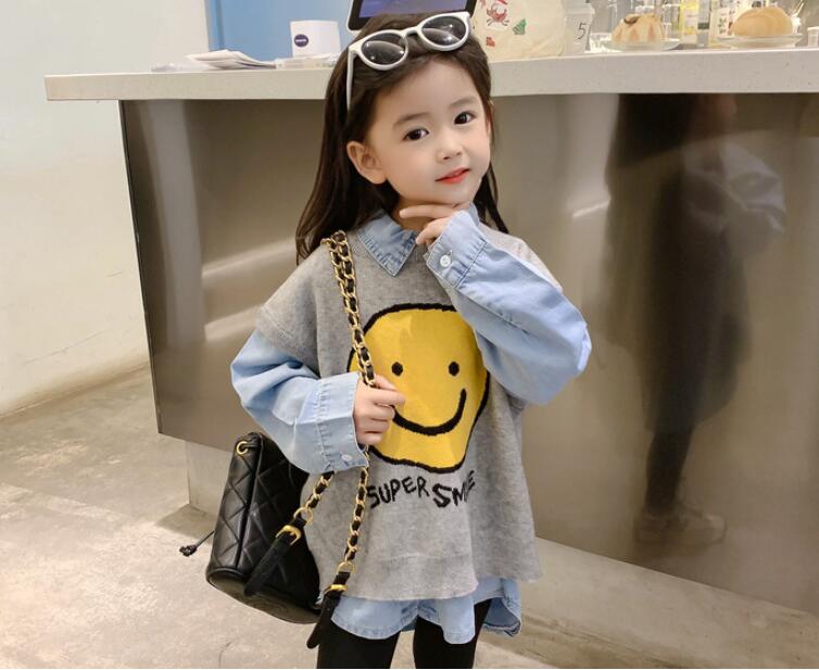 子供服春秋服★女の子ニットベスト★ファッションニットベスト子供春服★潮流子供春服★80-150