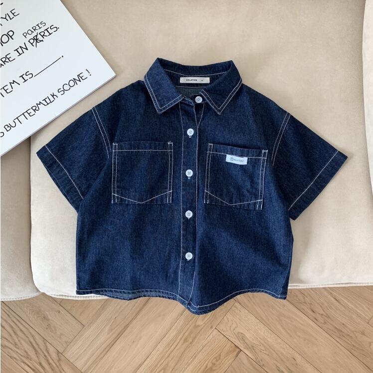 子供服夏新しい★男の子半袖デニムシャツ★韓国風シャツ★ファッションデニムシャツ★90-150