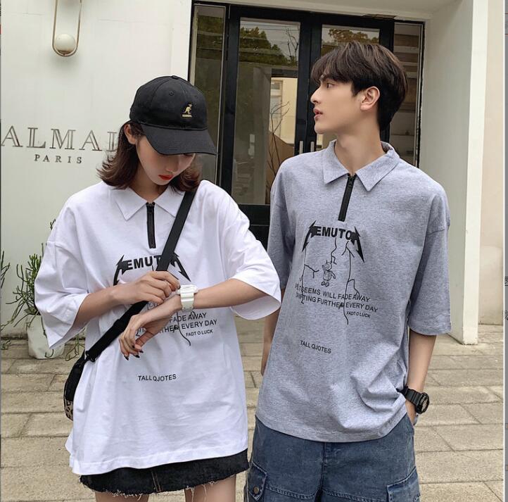 韓国風  シャツ　カップル半袖Tシャツ　夏の新しい　スポーツウェア　ファッション半袖Tシャツ★M-2X