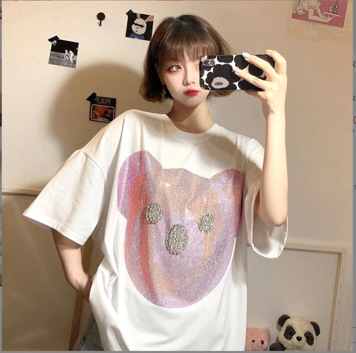 爆買い！】 韓国風 女夏新しい 半袖Tシャツ 気質ファッションTシャツ レディーストップ ピンク 2XL
