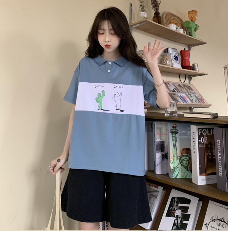 韓国風　レディース　半袖Tシャツ　新しい夏，気質，ファッションTシャツ　学生ポロシャツ★M-X