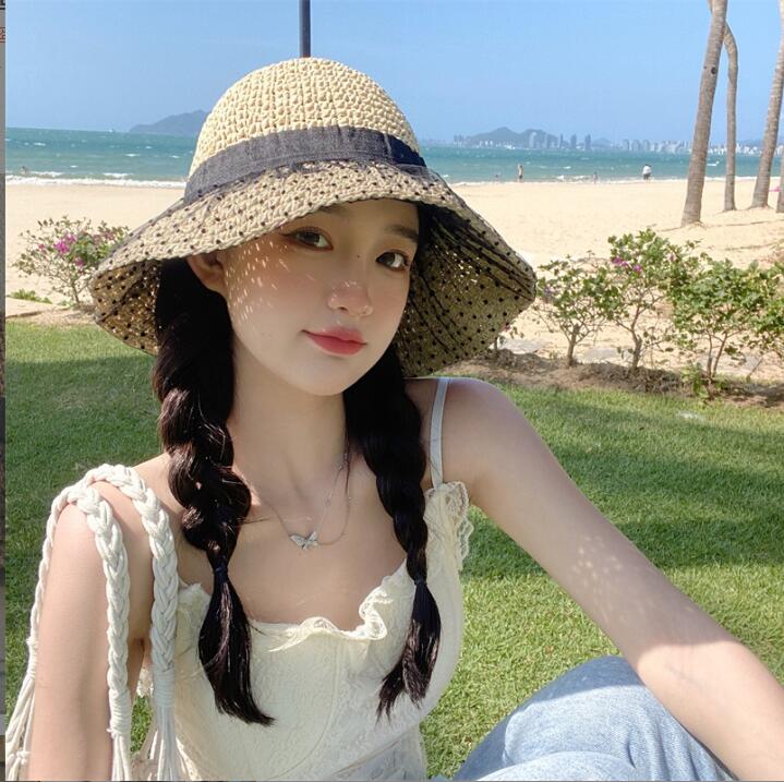 麦わら帽子、2022夏新作薄くて通気性ハット、ビーチサンハット，日よけ帽，紫外線対策★UV