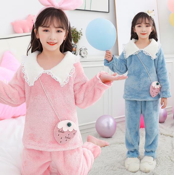 2020新作秋冬服無料バッグ子供用フランネルパジャマ秋冬服子供