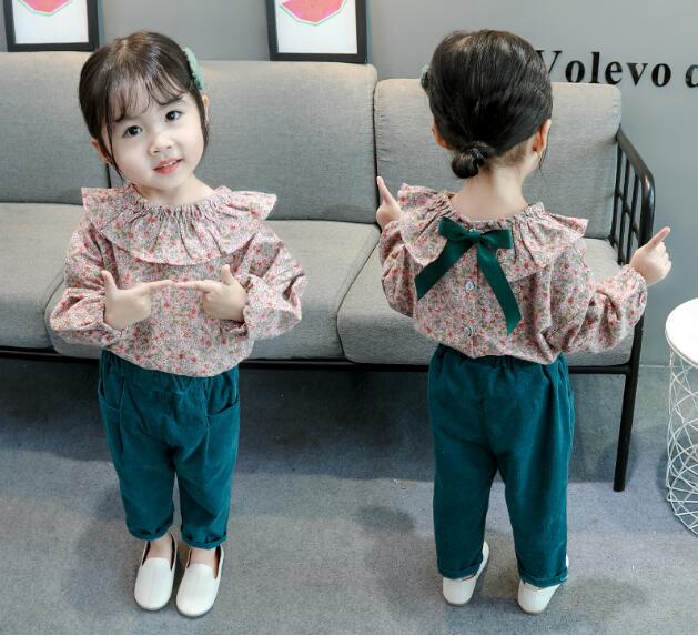 初秋　女の子子供服かわいいワンピース子供服子供服シャツ+ズボン2枚セット2点セット