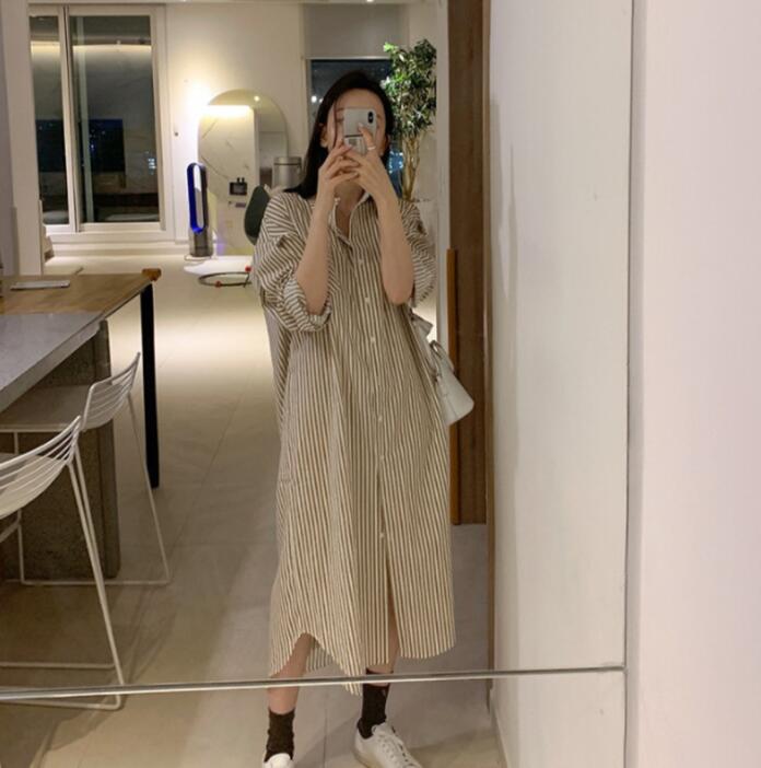 韓国春秋ファッション シャツスカート　ブラウス　レディース 　シャツスカート 長袖Tシャツゆったり