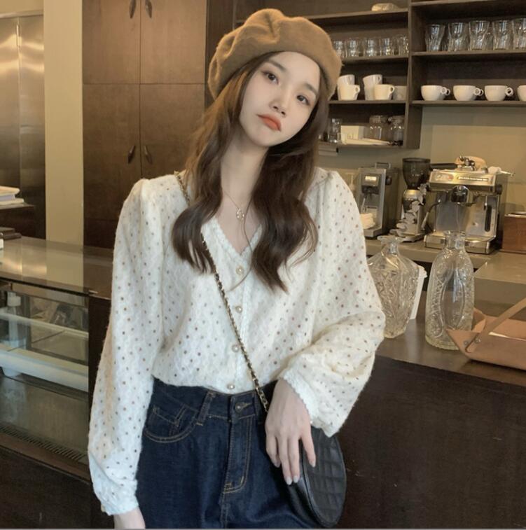 春秋レディースシャツ★フレンチVネックシャツ★ファッションシャツ★F