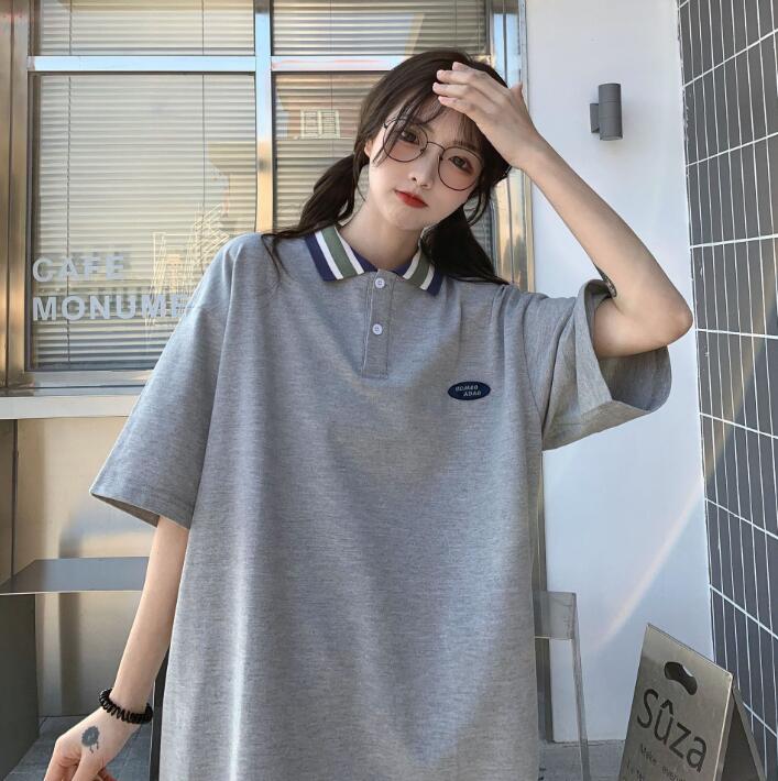 韓国風 レディース 半袖Tシャツ 新しい夏 気質 ファッションTシャツ Polo ブラック L Tシャツ