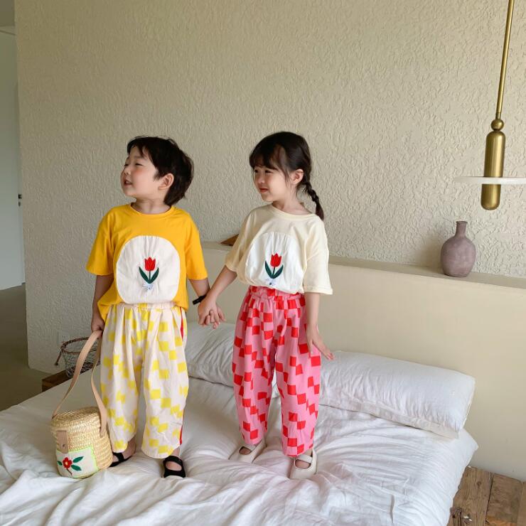 子供兄と妹の服★男の子女の子半袖Tシャツ，ファッションTシャツ★韓国風子供夏服★80-140