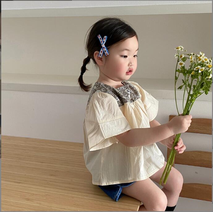 子供服夏服★女の子半袖シャツ★ファッションシャツ★韓国風子供夏服★90-130